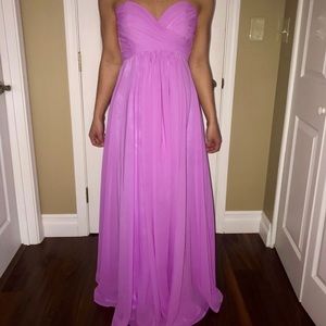 Long strapless chiffon dress with pleated bodice